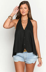 Petie Black Linen Blend Top
