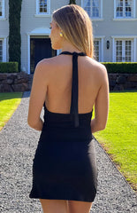 Carrie Black Cowl Neck Belt Mini Dress