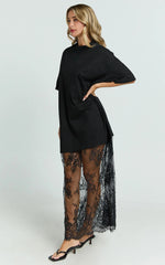Black Longline Lace Insert Midi Dress Tee