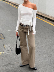 Kastor One Shoulder Long Sleeve Top White