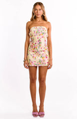 Ellie Yellow Bloom Strapless Mini Dress