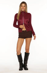 Groove Burgundy Star Zip Up Knit Sweater