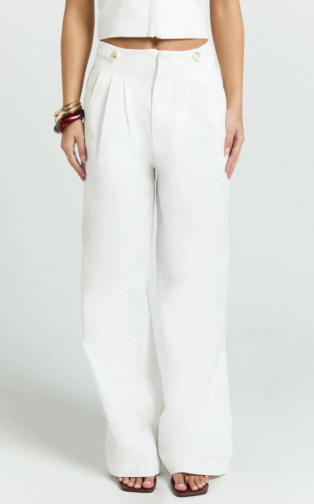 High Waist Wide Leg Pleated White Pants