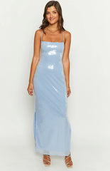Manhattan Blue Sequin Slip Maxi Formal Dress
