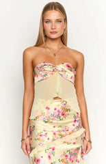 Jacqulin Yellow Bloom Strapless Top