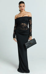 Suzanna Maxi Dress - Off Shoulder Lace Dress in Black