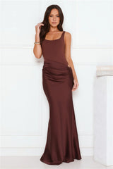 Effortlessly Yours Satin Maxi Dress Chocolate