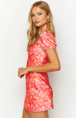 Naya Orange Floral Print Mini Dress
