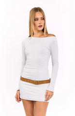 Myles White Long Sleeve Drop Shoulder Mini Dress