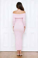 Chilled Luxe Off Shoulder Knit Maxi Dress Pink