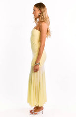 Adria Yellow Strapless Asymmetrical Formal Maxi Dress
