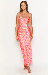 Ashley Pink And Orange Floral Formal Maxi Dress