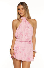 Bryan Pink Beaded Halter Neck Mini Dress