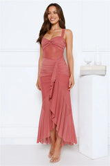 Twilight Whispers Mesh Maxi Dress Rose
