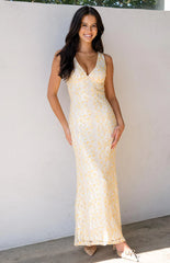 Farida Yellow Lace Maxi Dress