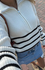 Copenhagen Cream Stripe Quarter Zip Knit Jumper