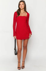 Lucy Red Long Sleeve Mini Dress