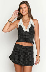 Casper Black Polka Dot Halter Neck Top
