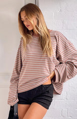 Lioness Bloom Muted Pastels Stripe Long Sleeve Top