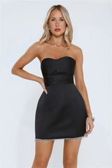 Signature Look Strapless Satin Mini Dress Black