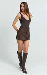 Jamie Bodysuit - V Neck Bodysuit in Chocolate