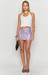 Remmie Purple Floral Sequin Mini Skirt