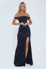 Night Bloom Off Shoulder Maxi Dress Navy