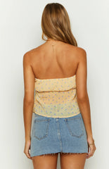Lou Lou Yellow Floral Strapless Top
