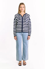 Mollie Navy Stripe Knit Zip Sweater