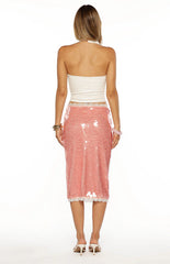 Petra Pink Sequin Lace Trim Midi Skirt