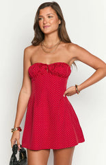 Faith Red Polka Dot Strapless Mini Dress