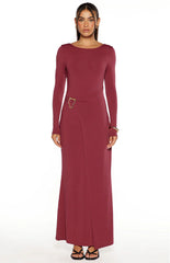 Misaki Burgundy Long Sleeve Wrap Maxi Dress