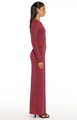 Misaki Burgundy Long Sleeve Wrap Maxi Dress