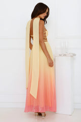 Sunset Magic Strapless Pleated Maxi Dress Yellow