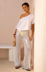 Cordelia White Sequin Wide Leg Pants