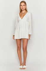 Lucky Heart White Long Sleeve Mini Dress
