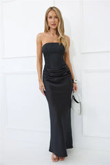 Dressed To Dazzle Strapless Satin Maxi Dress Black
