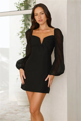 Seductively Refined Long Sleeve Mini Dress Black