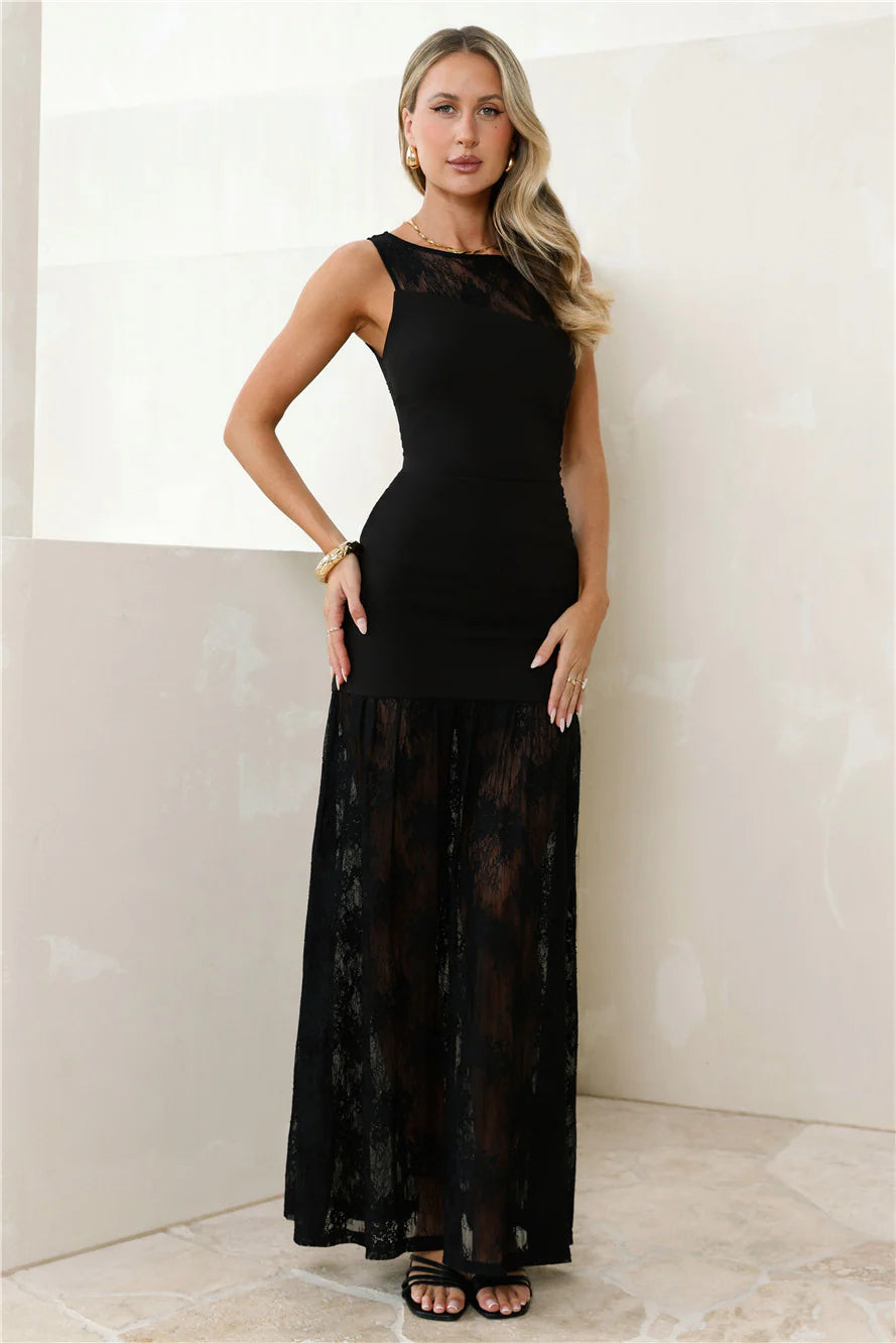 Moon Veil Lace Maxi Dress Black