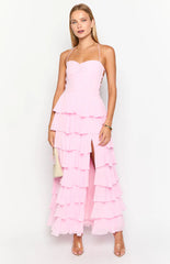 Georgie Pink Ruffle Maxi Dress