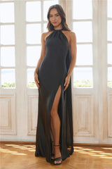 Golden Empress Satin Maxi Dress Black
