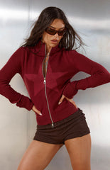 Groove Burgundy Star Zip Up Knit Sweater