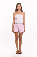 Pippen White Floral Beaded Strapless Top