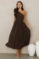 Find Out One Shoulder Midi Dress Brown
