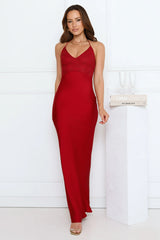 Romanced By You Satin Maxi Dress Wine