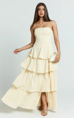 Suzy Midi Dress - Tiered Ruffle Lace Up Dress in Lemon