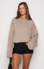 Lioness Bloom Muted Pastels Stripe Long Sleeve Top