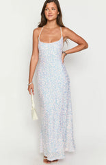 Andrea White Velvet Sequin Maxi Dress