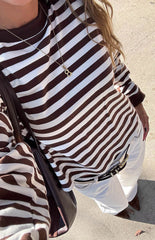 So Breezy Chocolate Stripe Long Sleeve Top