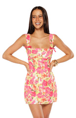 Layla Yellow Floral Pop Tie Back Mini Dress